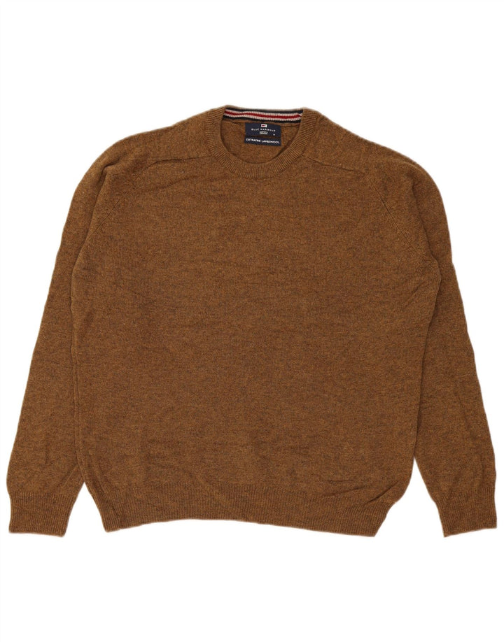 Marks & Spencer Mens Crew Neck Jumper Sweater Medium Brown Lambswool
