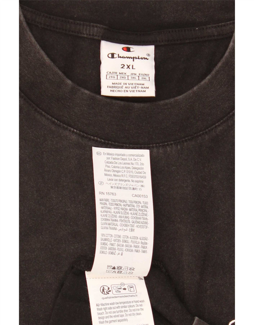 Champion Mens T-Shirt Top 2XL Black Cotton