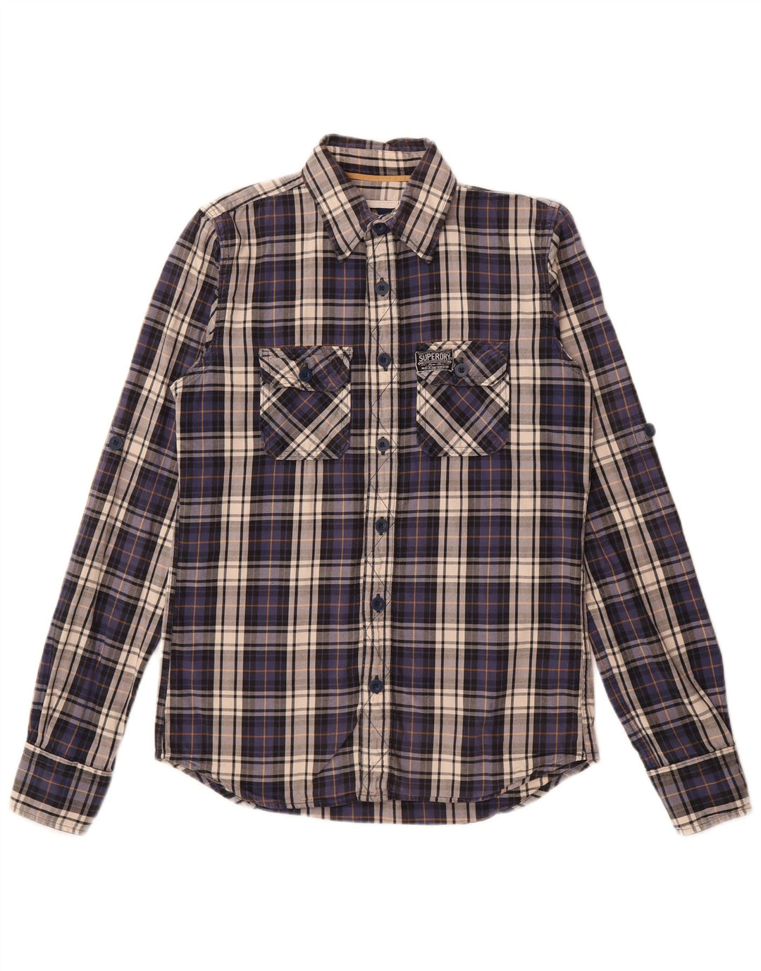 SUPERDRY Mens Flannel Shirt Medium Blue Check Cotton