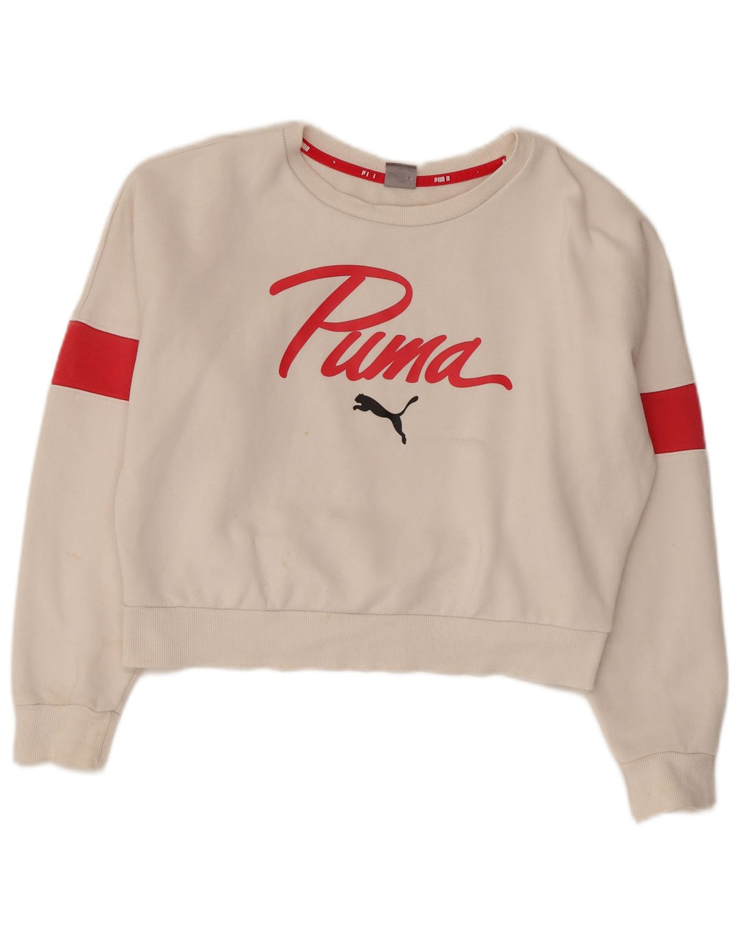 PUMA Womens Oversized Crop Sweatshirt Jumper UK 10 Small White Colourblock