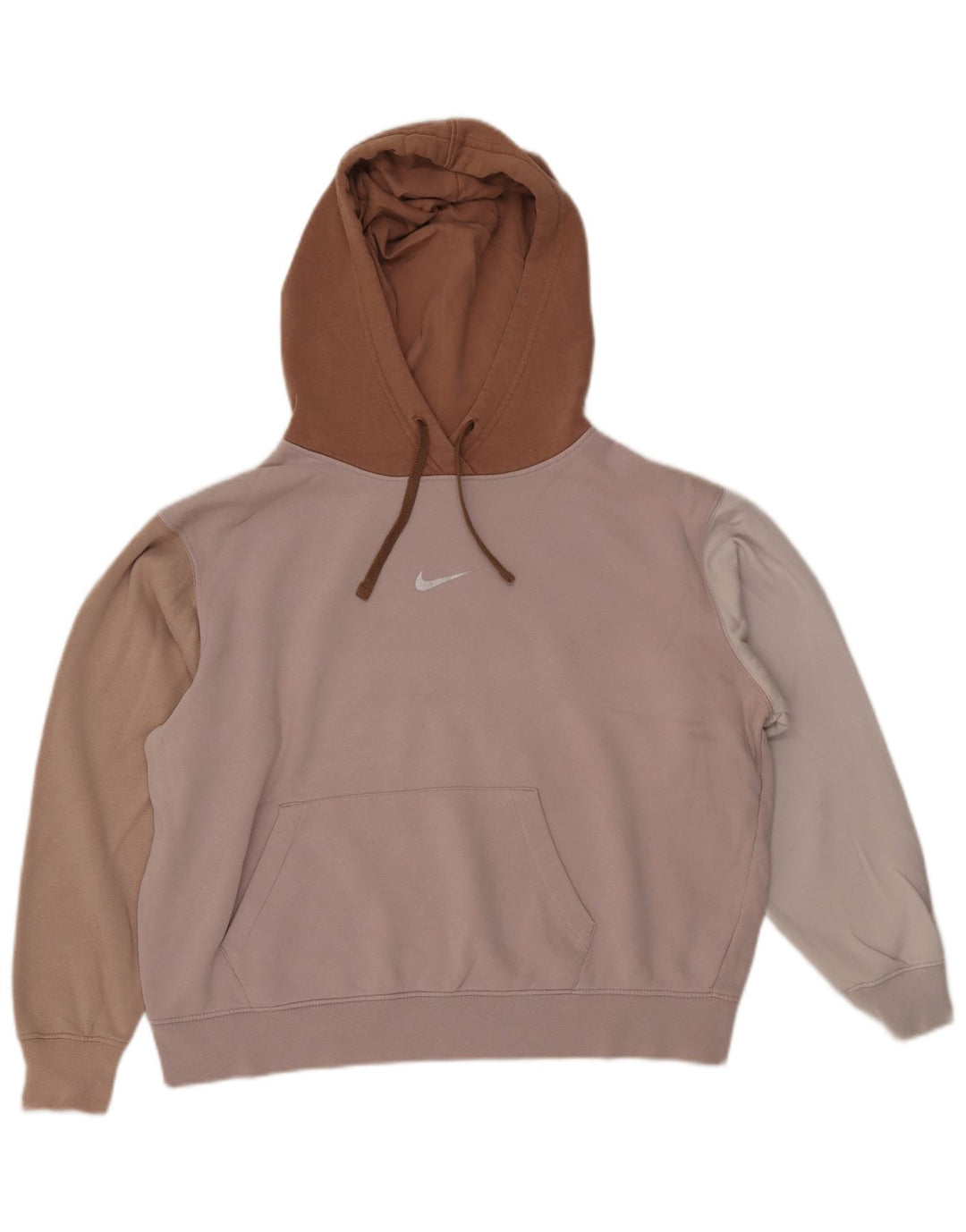 NIKE Womens Crop Oversized Hoodie Jumper UK 14 Medium Pink Colourblock