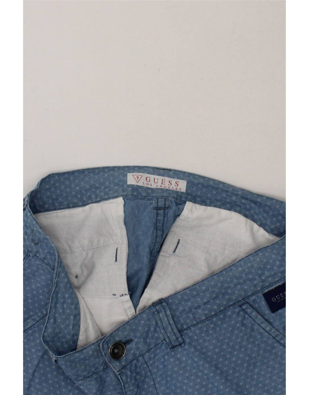 GUESS Boys Abstract Pattern Chino Shorts 13-14 Years W28  Blue Cotton Vintage Guess and Second-Hand Guess from Messina Hembry 