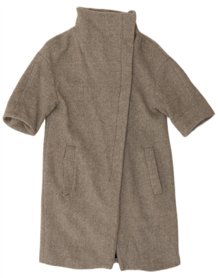 ZARA Womens Oversized Short Sleeve Overcoat UK 6 XS Grey Polyester
