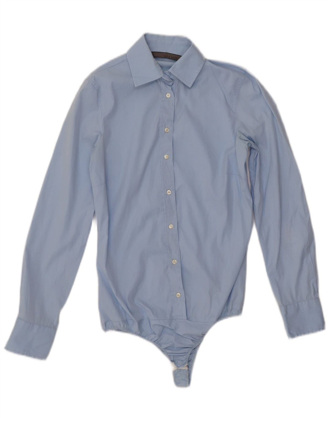 ZARA Womens Long Sleeve Bodysuit UK 6 XS Blue Cotton