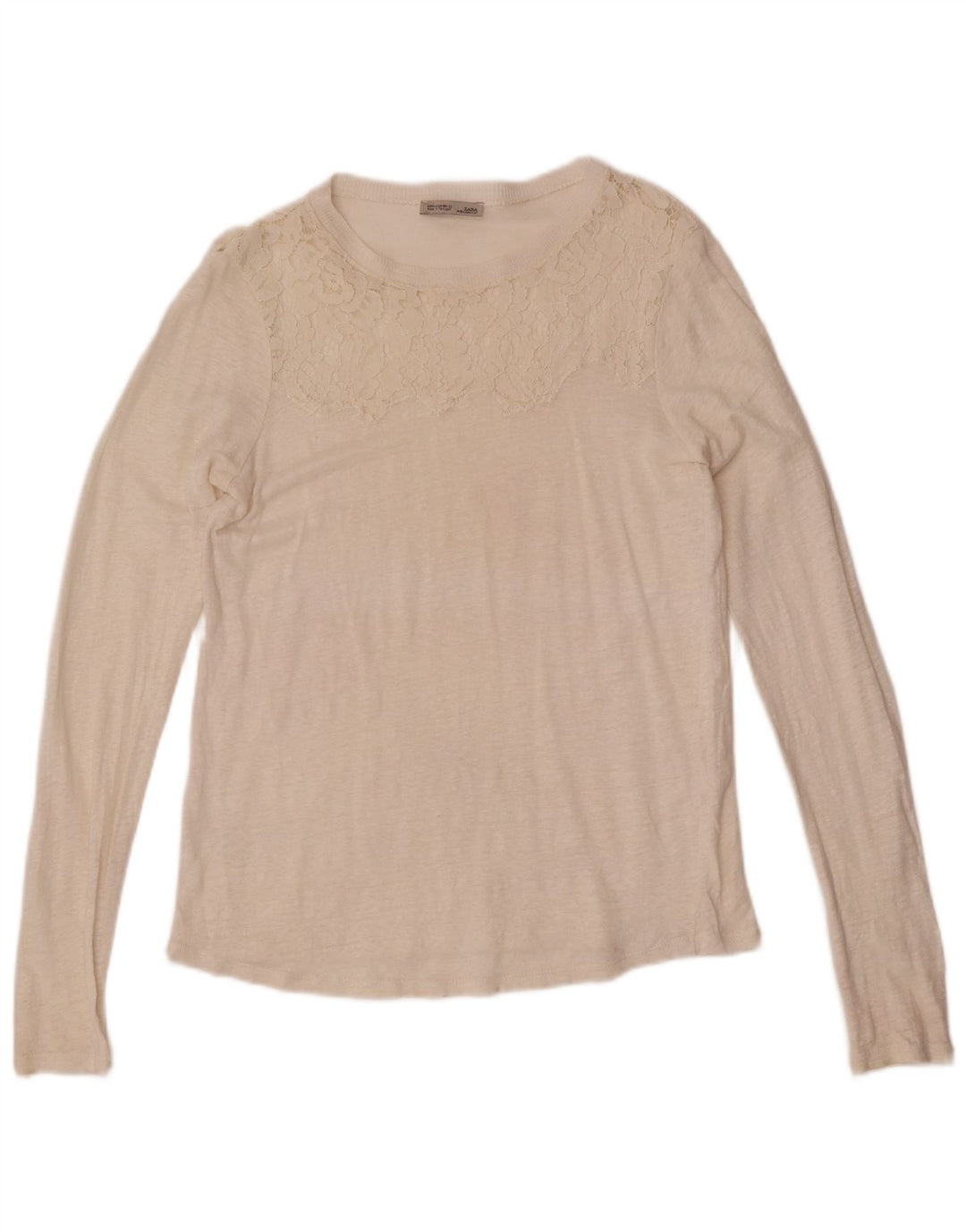 Zara Womens Top Long Sleeve UK 12 Medium Off White Floral