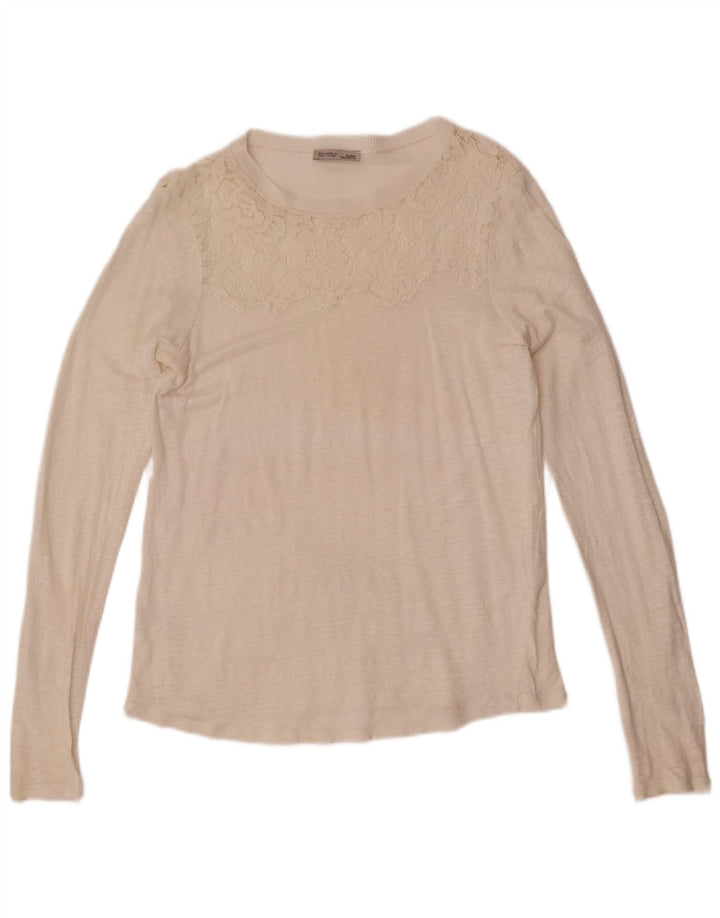 Zara Womens Top Long Sleeve UK 12 Medium Off White Floral