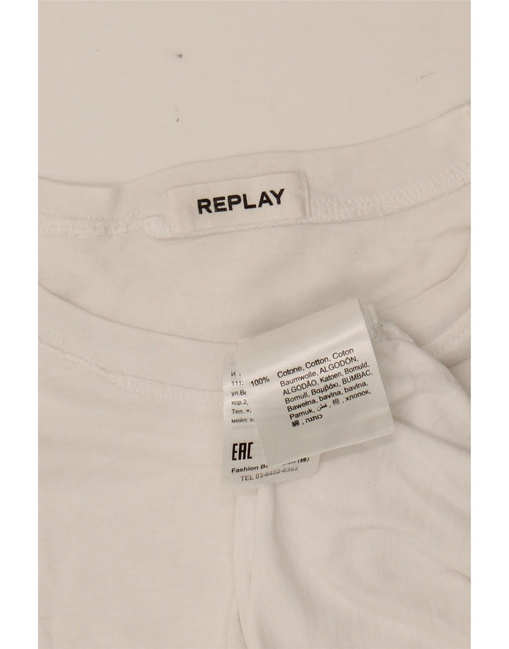 REPLAY Mens Graphic T-Shirt Top Small White Cotton Vintage Replay and Second-Hand Replay from Messina Hembry 