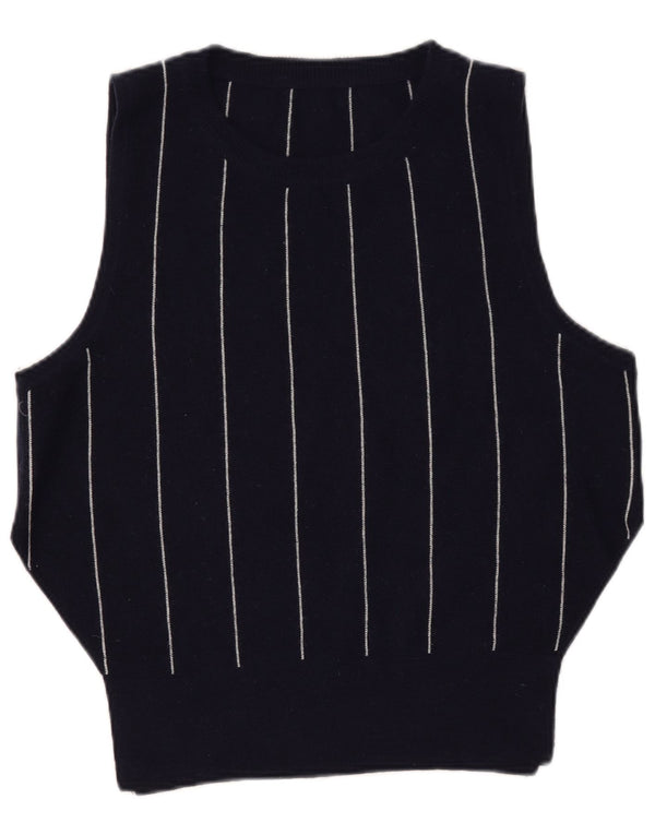 Vintage Womens Vest Tank Top UK 16 Large Navy Blue Striped