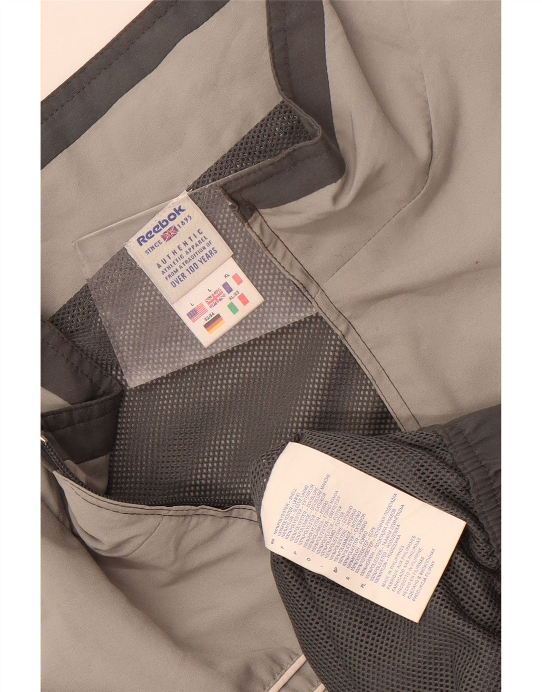 Reebok Mens Graphic Tracksuit Top Jacket Large Grey Colourblock Polyester