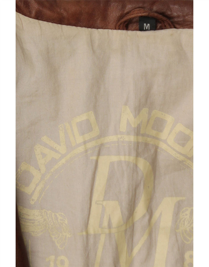 DAVID MOORE Mens Bomber Leather Jacket UK 38 Medium Brown Leather