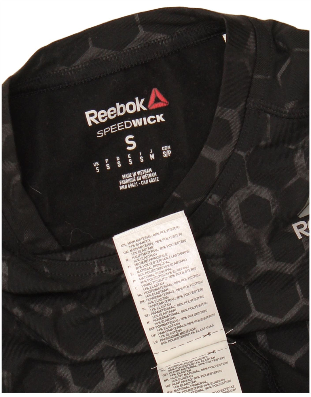 REEBOK Mens Top Long Sleeve Small Black Geometric Polyester