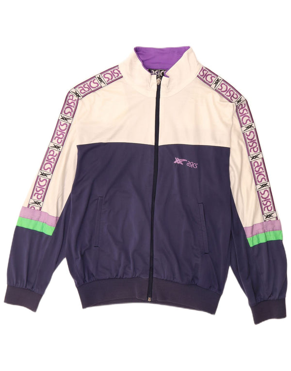 Asics Mens Graphic Tracksuit Top Jacket Size 40 Medium Purple Colourblock