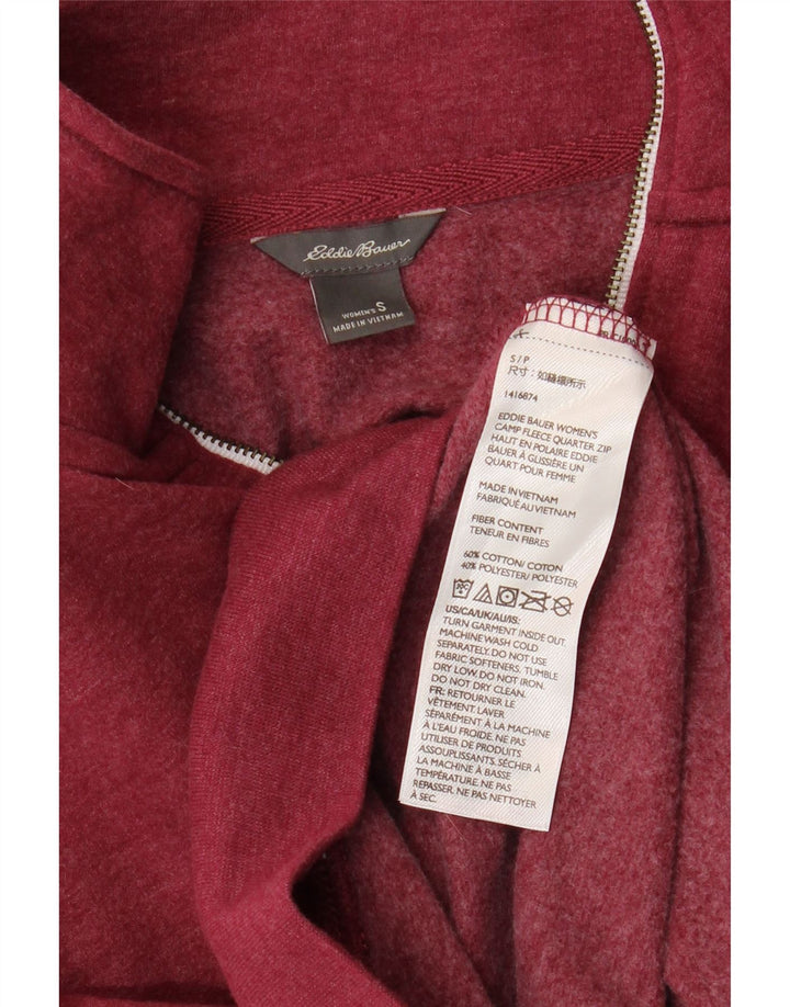 EDDIE BAUER Womens Zip Neck Sweatshirt Jumper UK 10 Small Burgundy Cotton