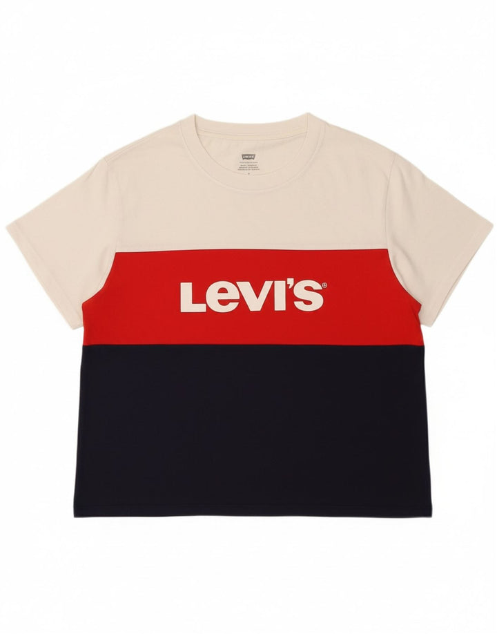 LEVI'S Womens Graphic T-Shirt Top UK 14 Medium Multicoloured Colourblock Vintage Levi's and Second-Hand Levi's from Messina Hembry 