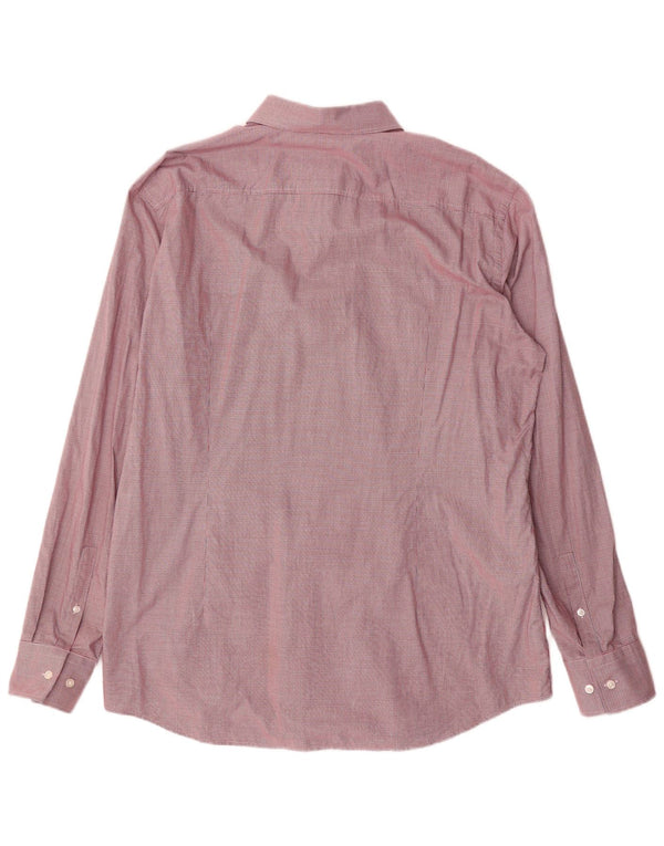 Hugo Boss Mens Slim Fit Shirt Size 43 17 XL Red Houndstooth Cotton