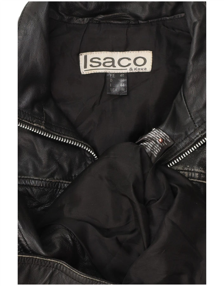 Isaco & Kawa Womens Biker Leather Jacket IT 44 Medium Black Leather