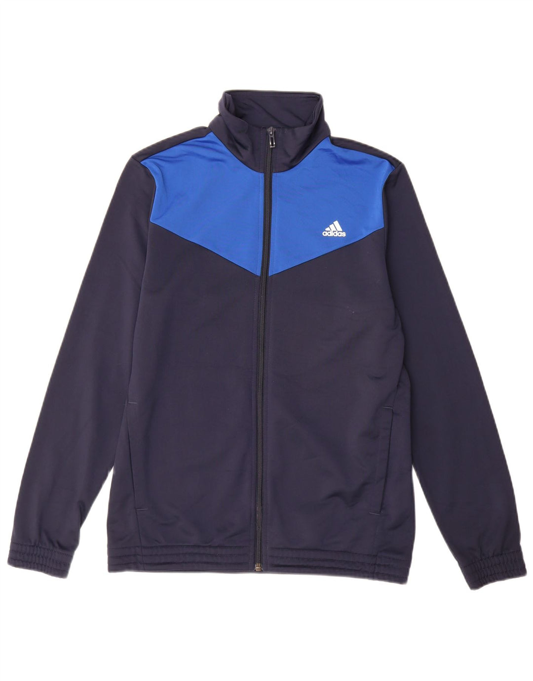 ADIDAS Boys Tracksuit Top Jacket 14-15 Years Navy Blue Colourblock