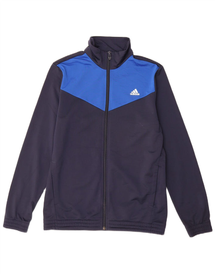 ADIDAS Boys Tracksuit Top Jacket 14-15 Years Navy Blue Colourblock