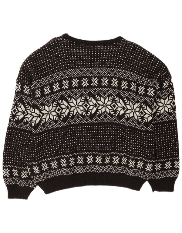 Vintage Mens Crew Neck Jumper Sweater XL Black Fair Isle
