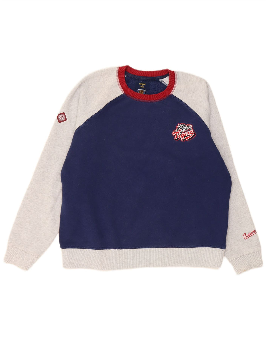 Superdry Womens Sweatshirt Jumper UK 12 Medium Navy Blue Colourblock