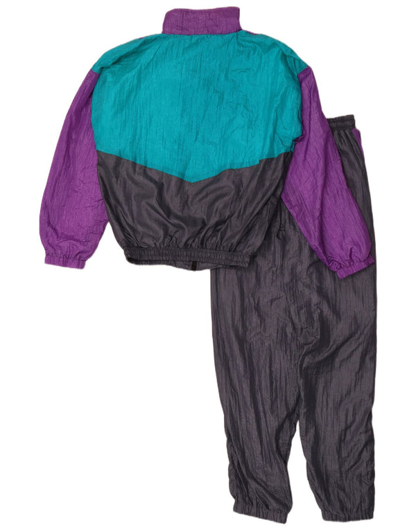 Vintage Mens Loose Fit Full Tracksuit Small Black Colourblock Nylon