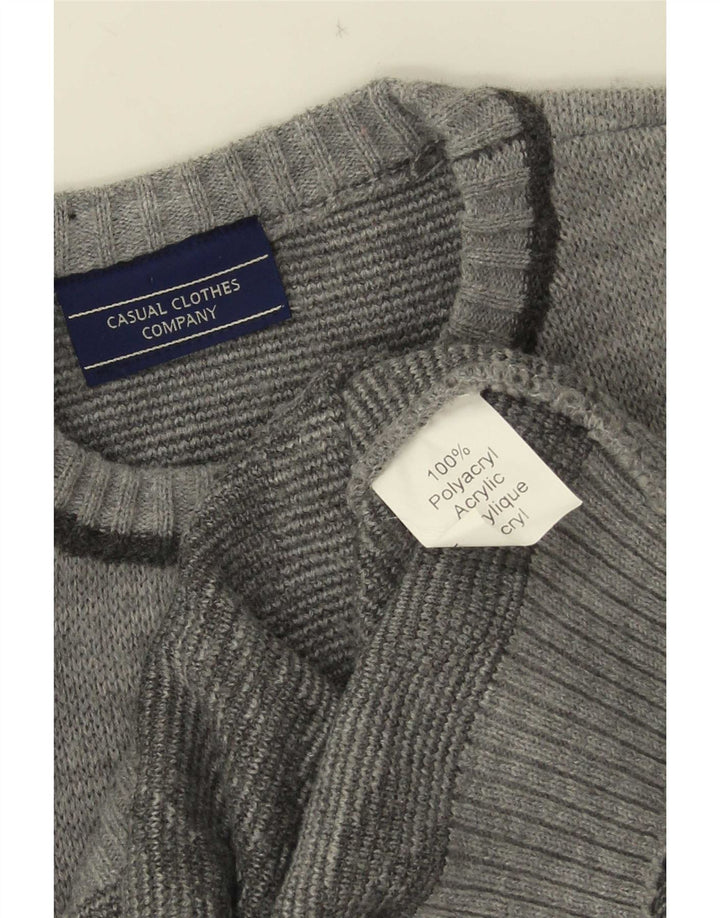 Vintage Mens Graphic Crew Neck Jumper Sweater Large Grey Polyacrylic