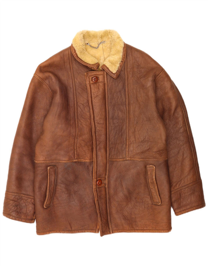 Vintage Mens Shearling Jacket UK 38 Medium Brown
