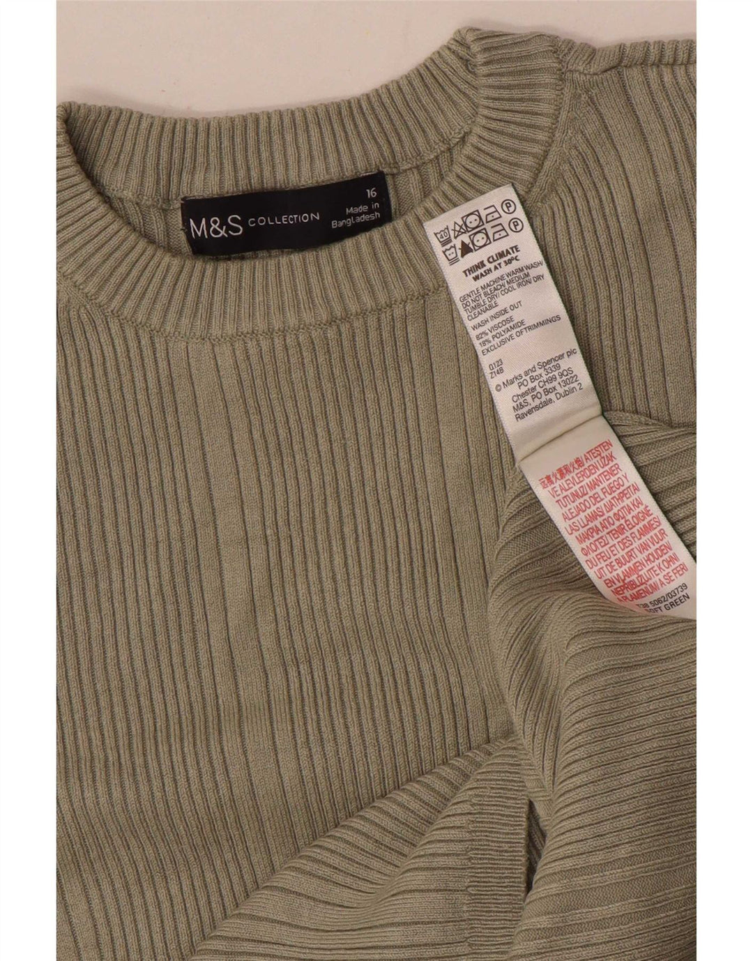 Marks & Spencer Womens Top Long Sleeve UK 16 Large Khaki Viscose