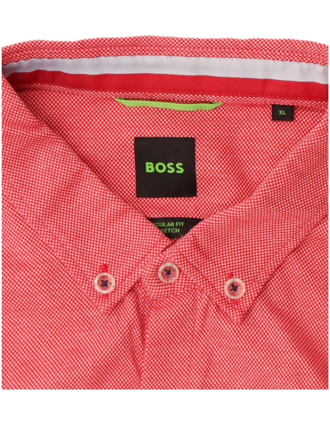 Hugo Boss Mens Stretch Short Sleeve Regular Fit Shirt XL Red Cotton