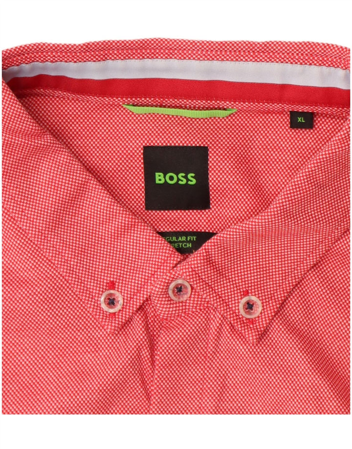 Hugo Boss Mens Stretch Short Sleeve Regular Fit Shirt XL Red Cotton