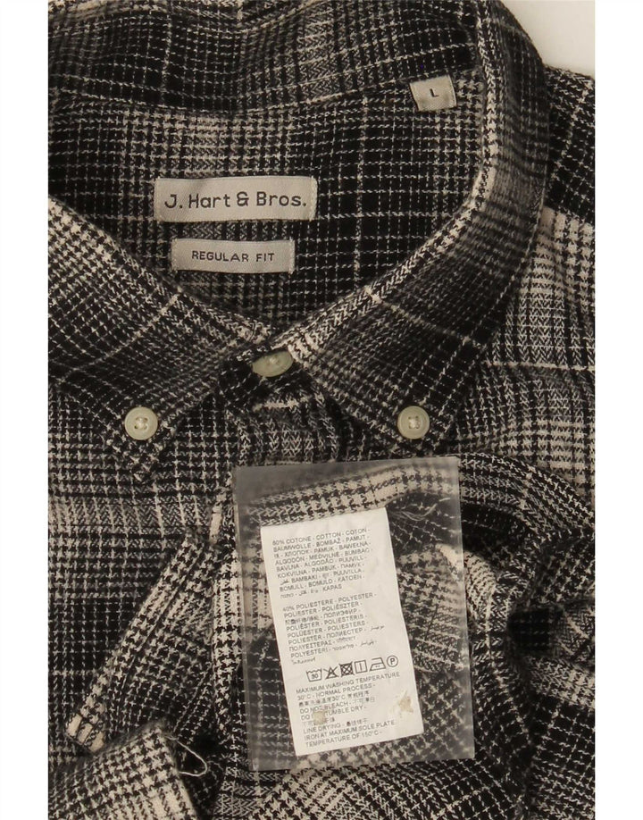 J. Hart & Bros Mens Flannel Shirt Large Black Check Cotton