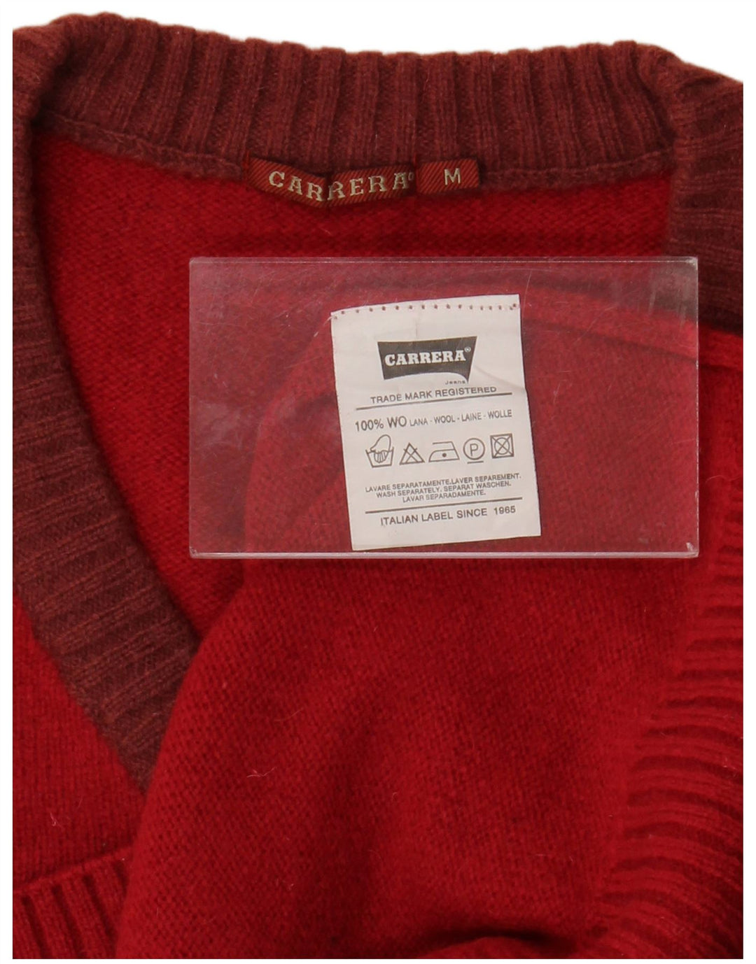 CARRERA Womens V-Neck Jumper Sweater UK 14 Medium Red Wool