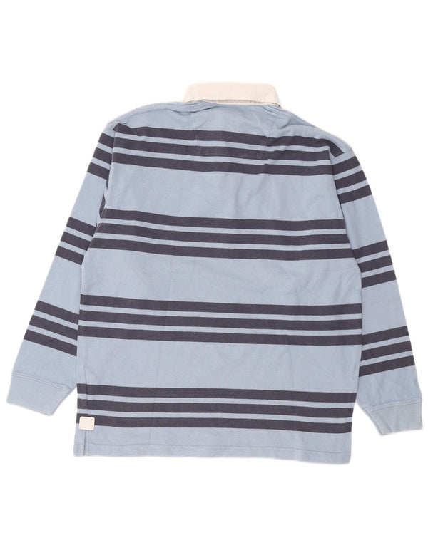 Marks & Spencer Mens Long Sleeve Rugby Polo Shirt Small Blue Striped Cotton