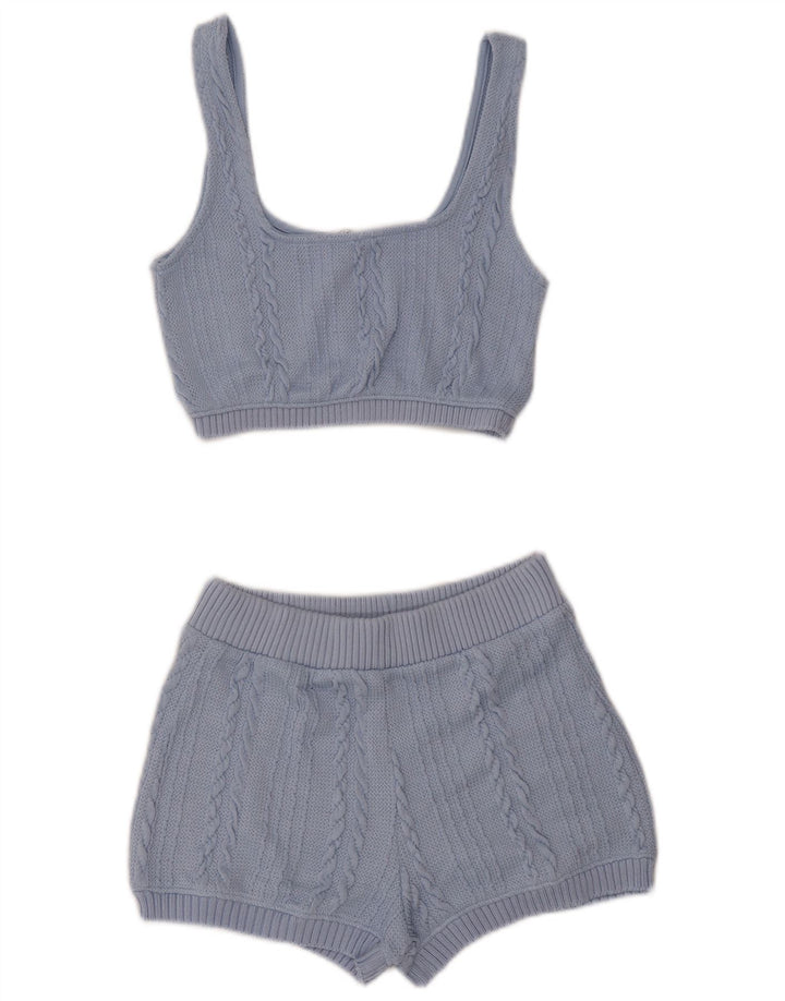 ZARA Womens Crop Knit 2 Piece Set UK 12 Medium Blue