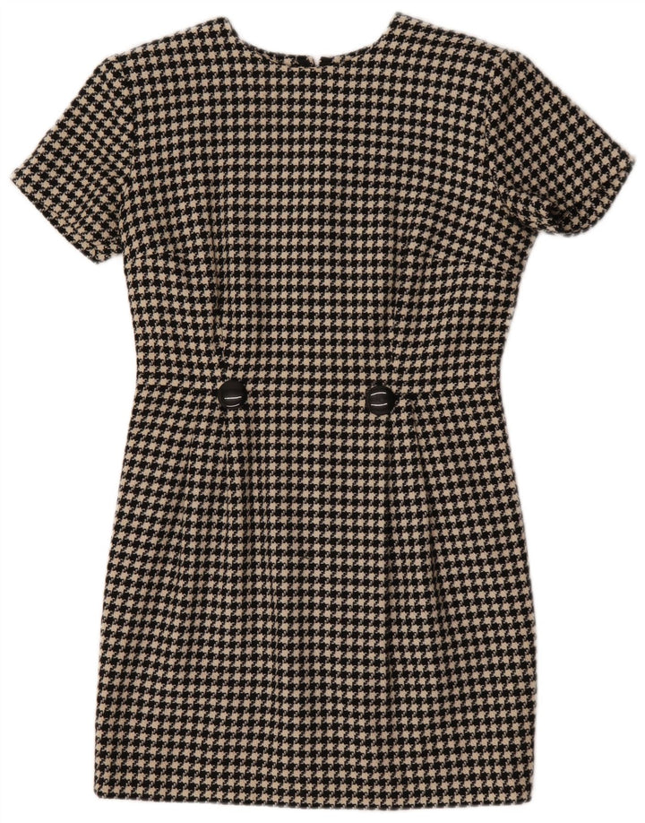 Vintage Womens Sheath Dress UK 12 Medium Black Houndstooth
