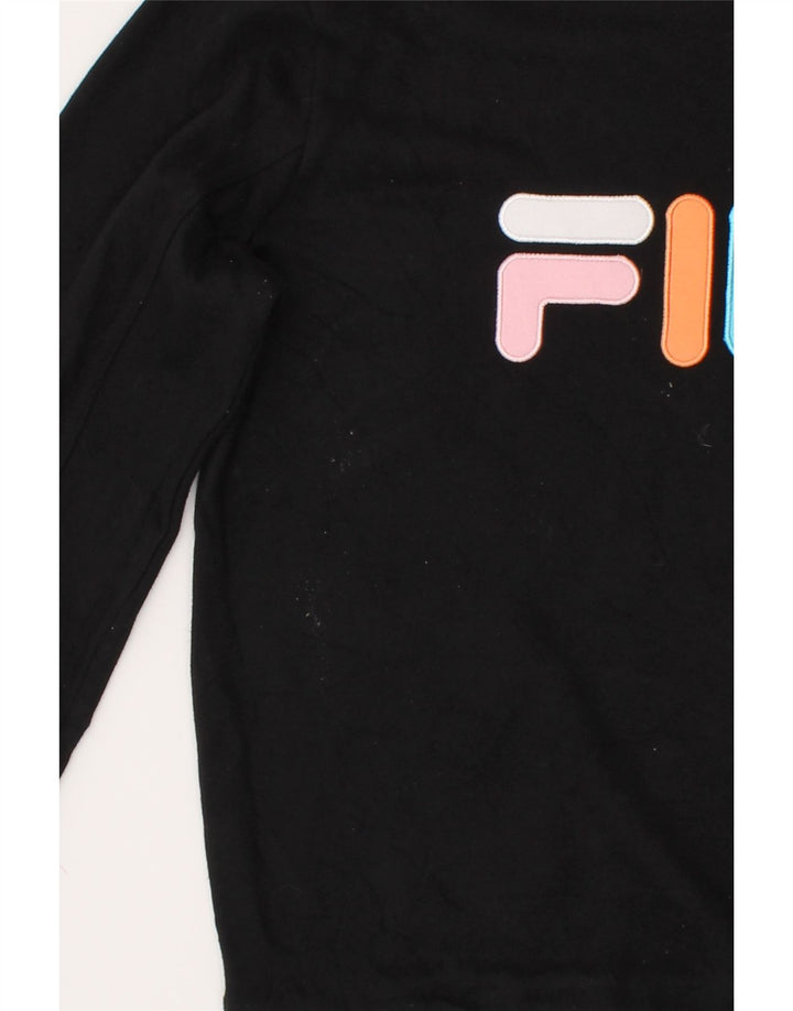 FILA Womens Graphic Sweatshirt Jumper UK 14 Medium Black Cotton Vintage Fila and Second-Hand Fila from Messina Hembry 