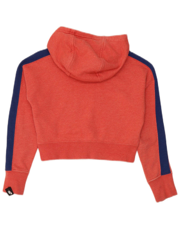 Nike Girls Crop Graphic Hoodie Jumper 8-9 Years Small Red Cotton