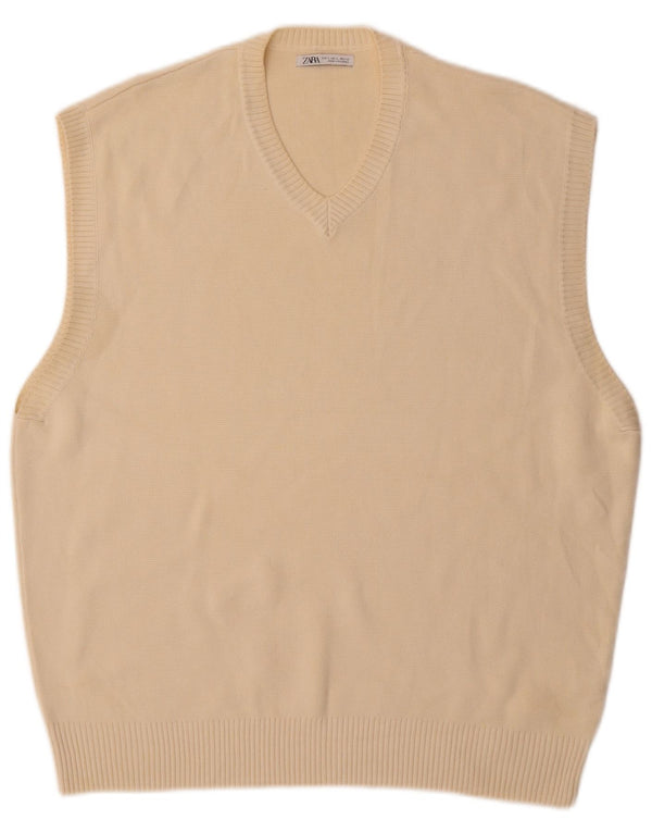 Zara Mens Vest Tank Top Large Beige Cotton
