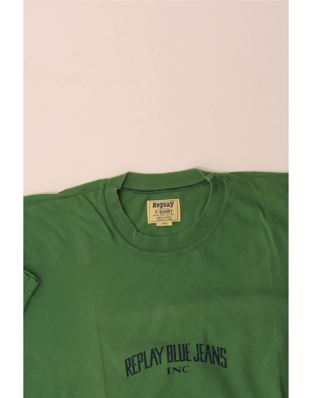 REPLAY Mens Graphic T-Shirt Top Large Green Cotton