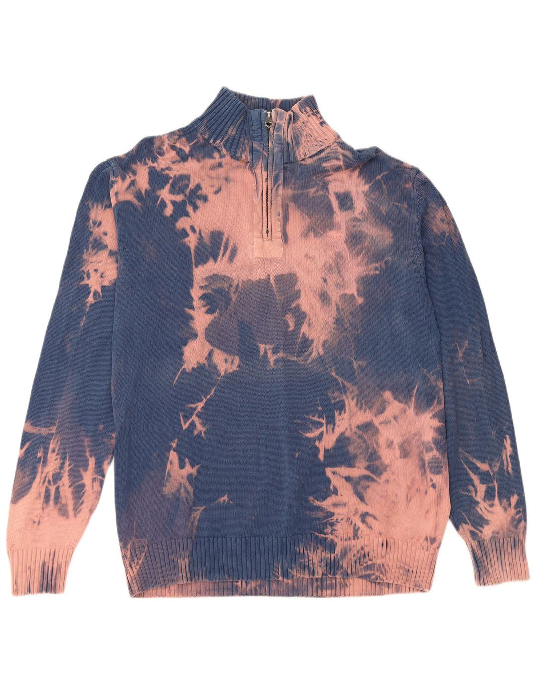 TOM TAILOR Mens Zip Neck Jumper Sweater XL Blue Tie Dye Cotton