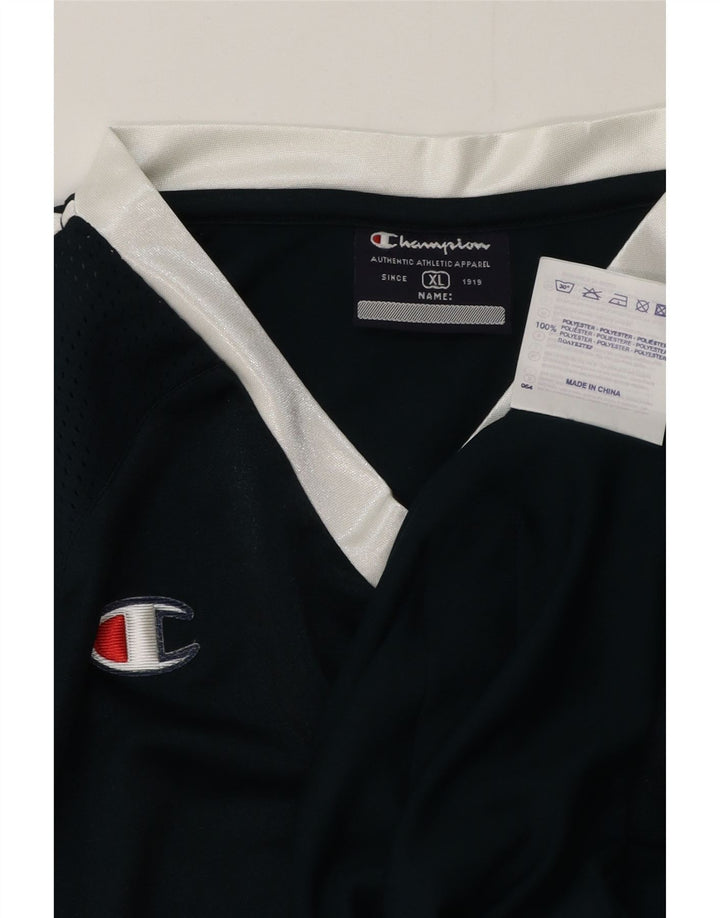 Champion Mens T-Shirt Top XL Navy Blue Colourblock Polyester