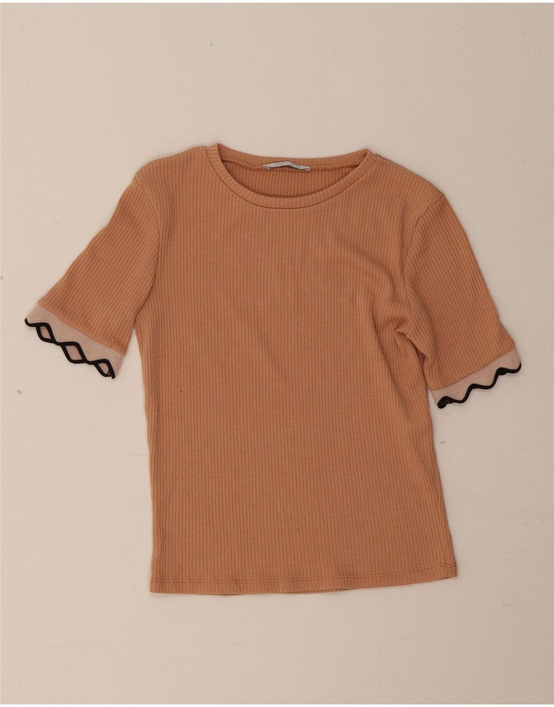 Zara Womens Crop T-Shirt Top UK 10 Small Brown Polyester