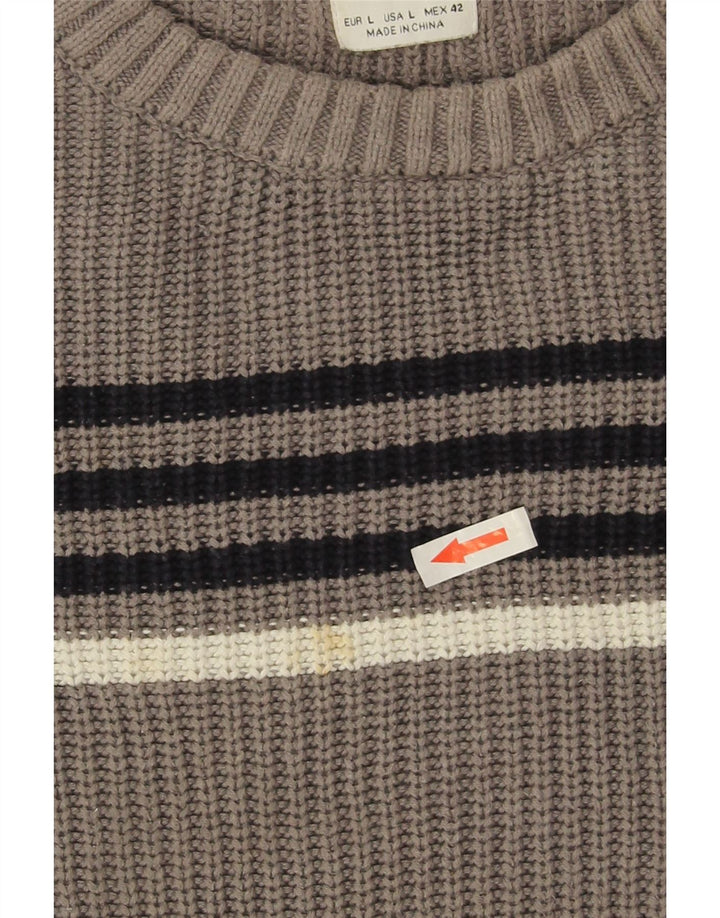 Zara Mens Crew Neck Jumper Sweater Large Grey Striped