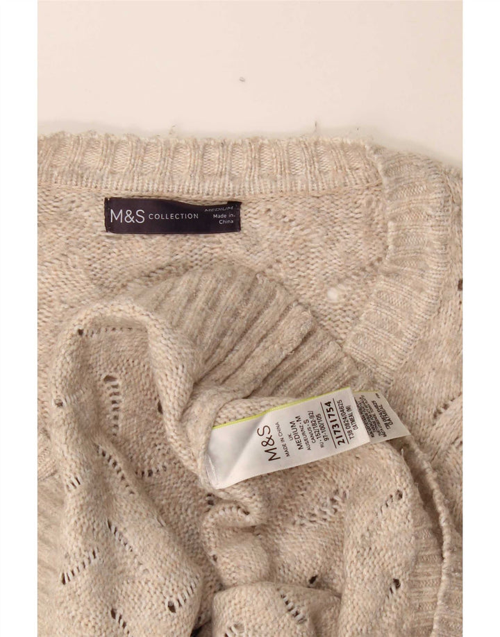 Marks & Spencer Womens Oversized V-Neck Jumper Sweater UK 14 Medium Beige