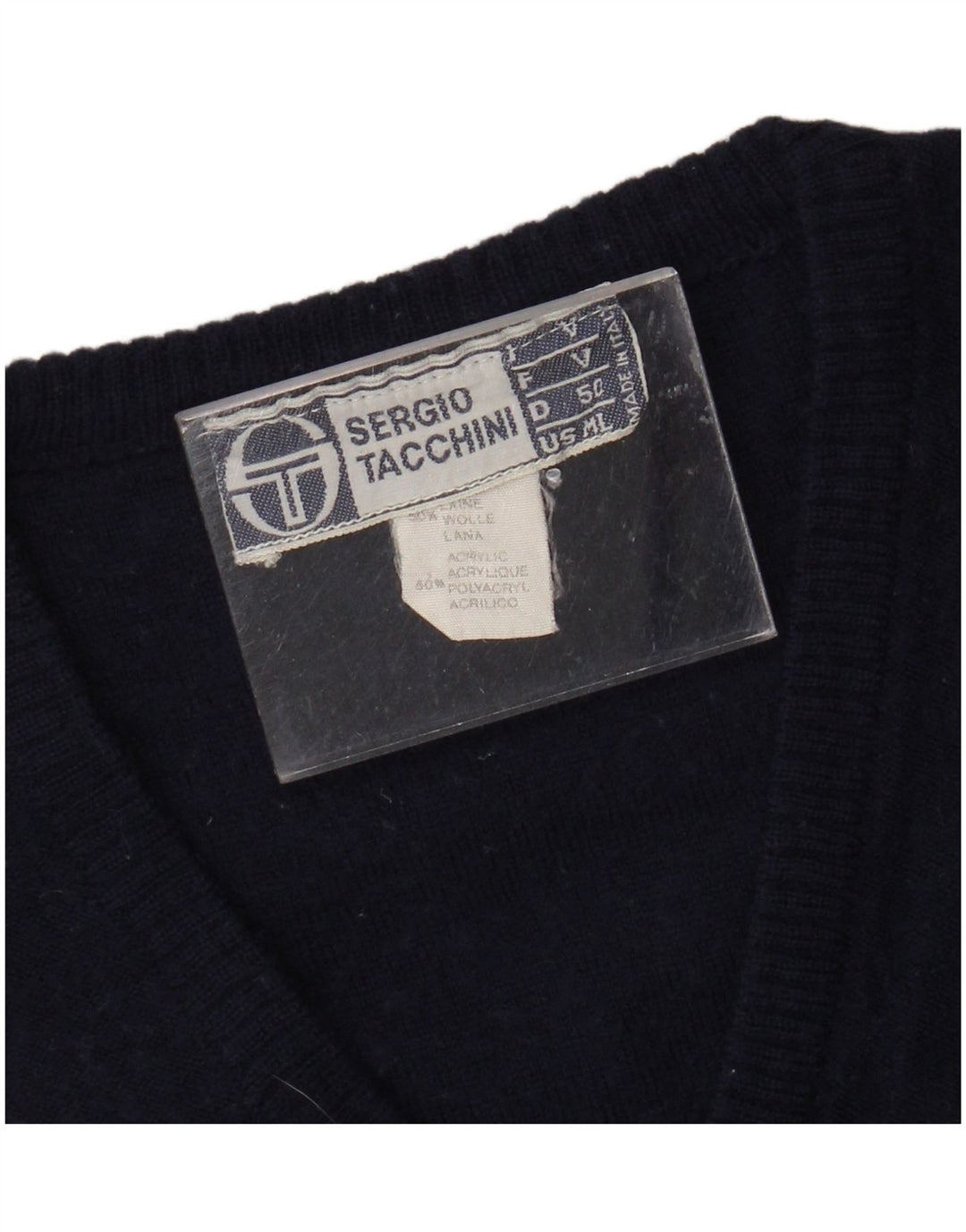 SERGIO TACCHINI Womens Vest Tank Top UK 14 Medium Navy Blue Striped Wool