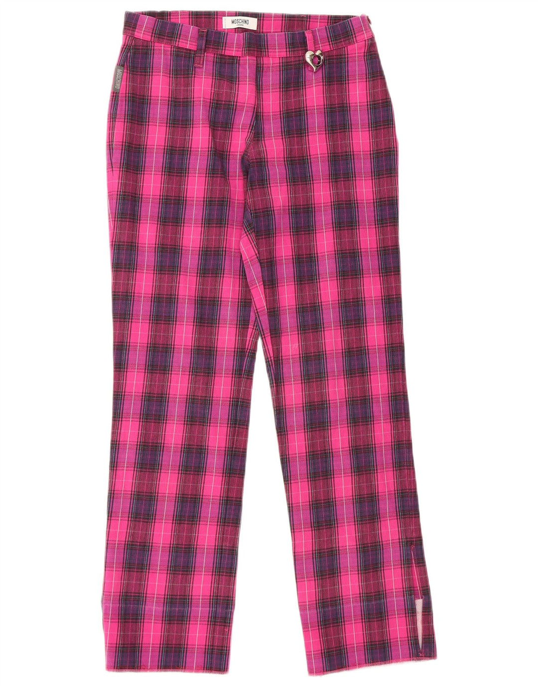 MOSCHINO Womens Straight Casual Trousers UK 10 Small W28 L28 Pink Check
