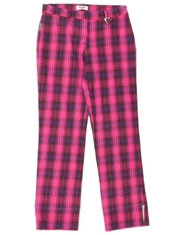 MOSCHINO Womens Straight Casual Trousers UK 10 Small W28 L28 Pink Check