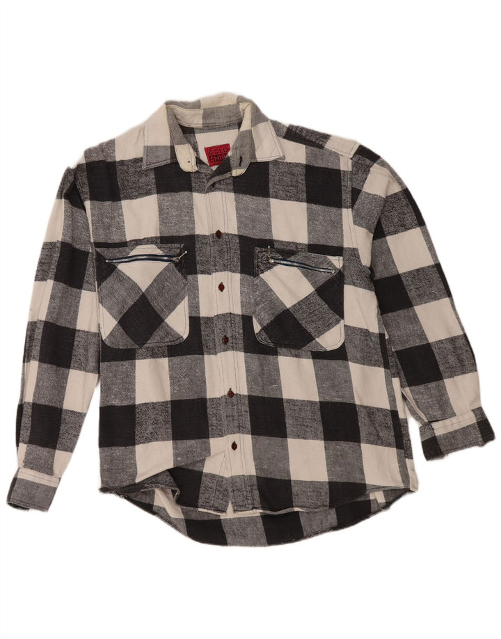 Vintage Mens Flannel Shirt Medium Black Gingham Cotton