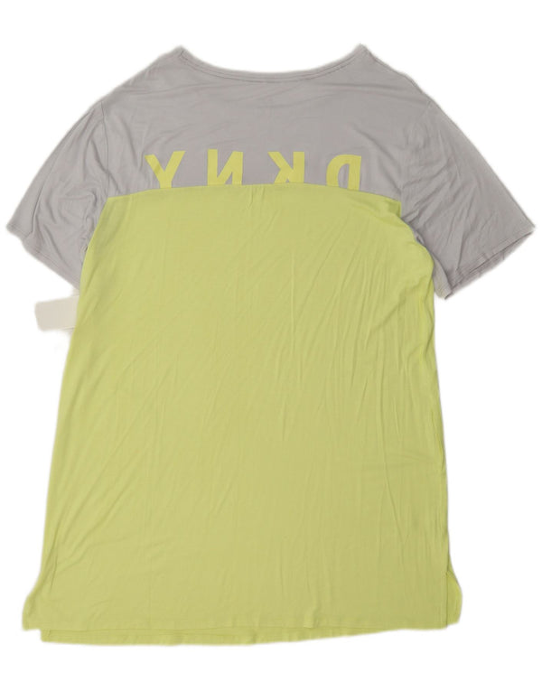Dkny Womens Graphic T-Shirt Dress UK 16 Large Yellow Colourblock Rayon