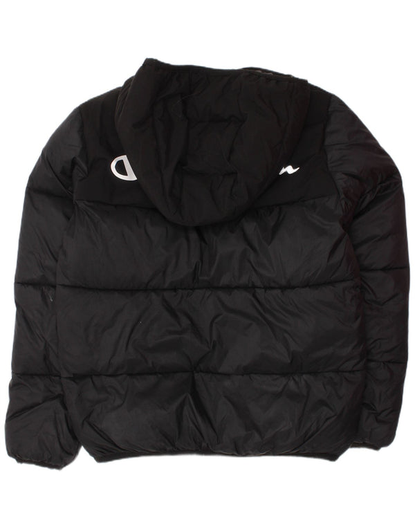 Champion Boys Graphic Hooded Padded Jacket 9-10 Years Medium Black